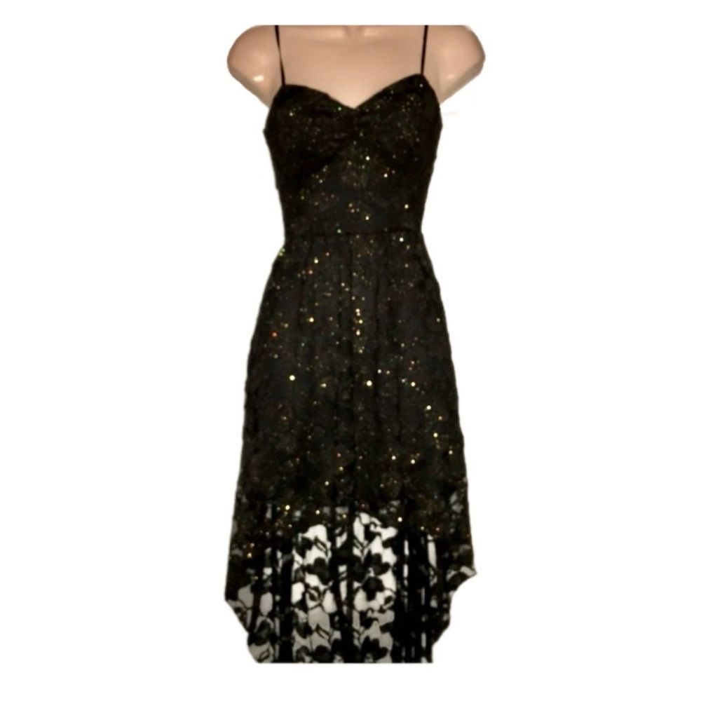 🪅 B DARLIN Black & Gold High-Low with Lace Dress